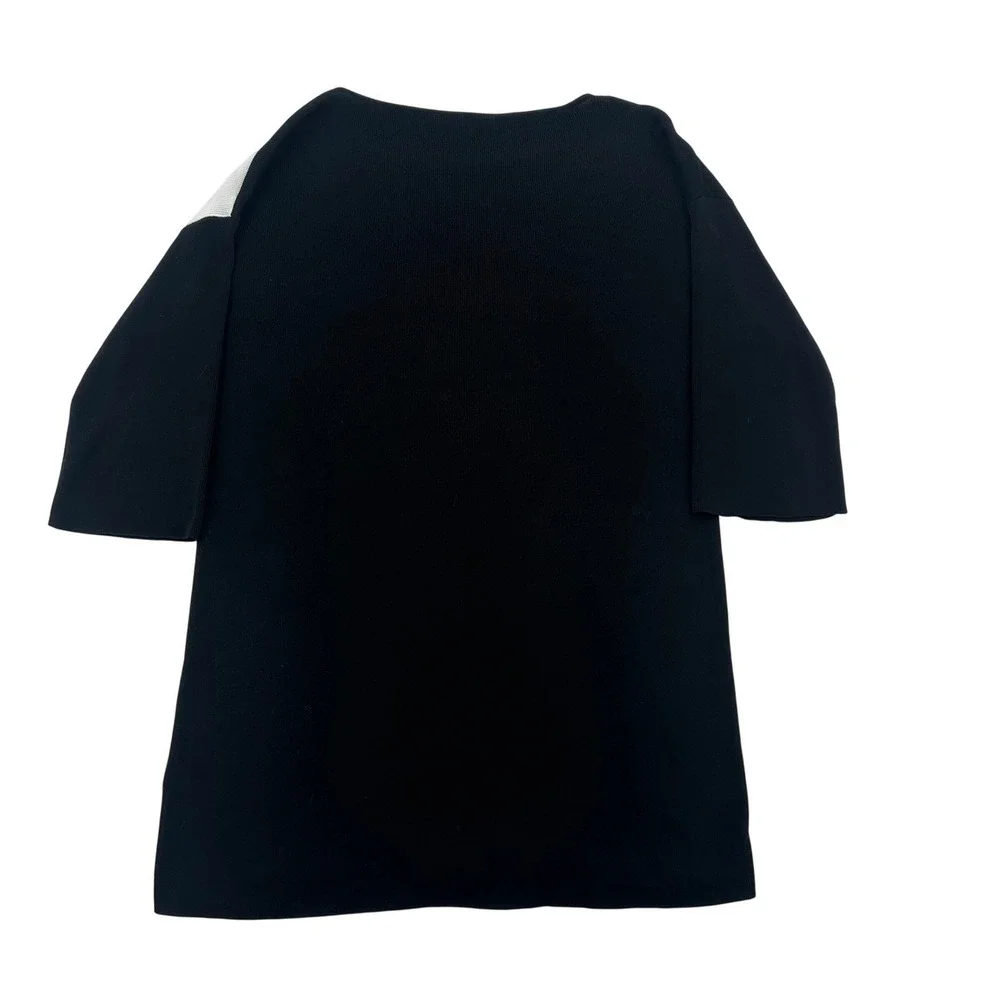 Eileen Fisher Black White Tunic Mini Dress Blouse 3/4 Sleeve Knit Career Cozy M